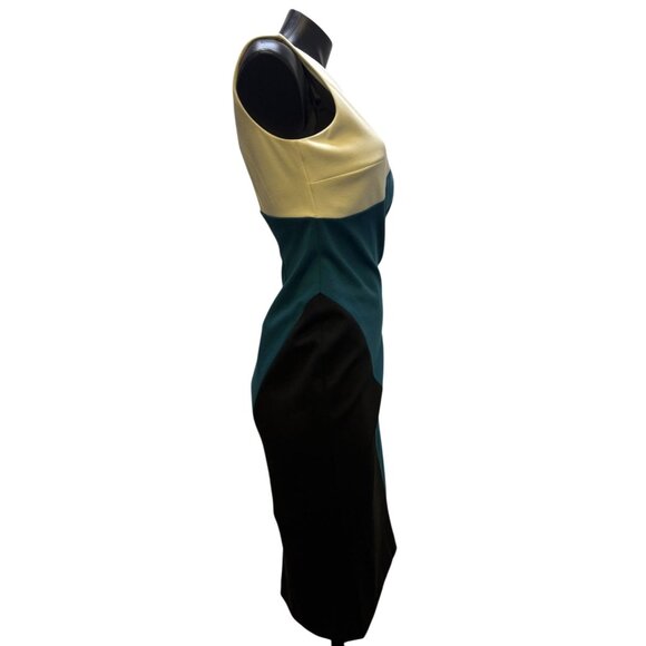 NWT Calvin Klein Colorblock Dress Teal/Black/White Size 4 - Picture 3 of 5